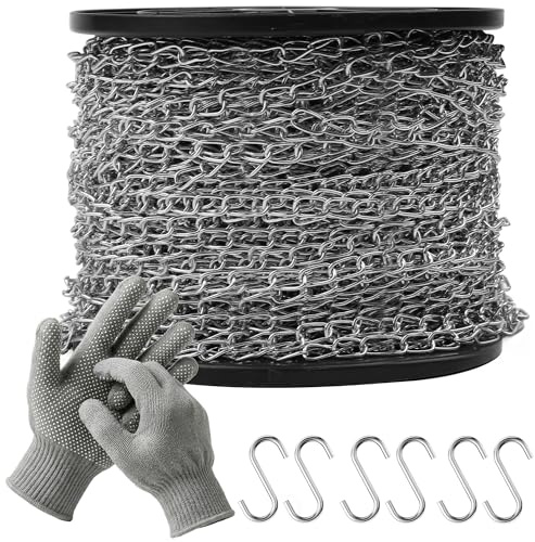 Stainless Steel Jack Chain 100ft Roll – Heavy Duty Hanging Chains for Plants, Lights, Bird Feeders & Stained Glass, 80 lbs Load, Rust Proof Metal Chain for Indoor Outdoor Use