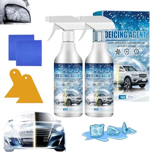 De Icer Spray for Windshield, Snow Repel De - Icer for Car Windshield Defroster - Instant Ice Melting & Anti-Frost Protection, Automobile Windows Deicing Agent, Winter Window Snow Spray (2PCS)