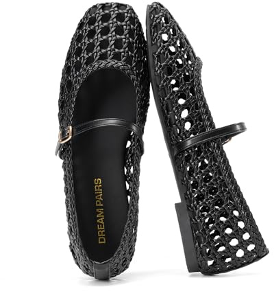 DREAM PAIRS Intrecciato Ballerine Mary Jane da Donna, Eleganti e Comode, con Cinturino Regolabile con Fibbia per Lavoro, Tempo Libero, Viaggi,Size 41,Nero,SDFA26006W