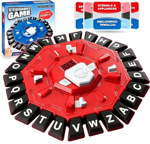 Gioco di Parole Frenetico - Gioco da Tavolo in Modalità Doppia con Timer, 24 Tasti con Lettere e 35 Carte, per Bambini 3+ Anni e Adulti, 2-8 Giocatori, Ideale per Giochi di Famiglia e Feste (Rosso)