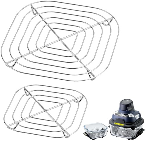 Haiwill 2 stycken luftfryer tillbehör för Ninja Crispi FN101EU glasbehållare 3,8 l/1,4 l ersättning grillgaller rostfritt stål kompatibel med Ninja Crispi tillbehör, diskmaskinssäker