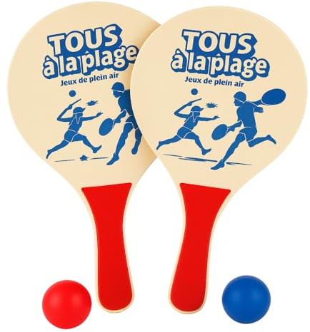 Set med 2 strandracketar med 2 bollar lätt trä sommarspel perfekt för barn och vuxna aktiviteter