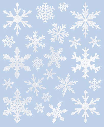 AVERY Zweckform 23 fönsterbilder jul snöflingor (Made in Germany, självhäftande fönsterklistermärken, juldekoration fönster, fönsterfilm avtagbar, glittrande) 1 ark/23 fönsterklistermärken, 52298