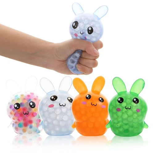 Easter Basket Stuffers – 4 Pack Squishy Easter Bunny Stress Balls Toys for Adults, Stress Relief Fidget Balls to Relax, Easter Egg Fillers, Party Favor Gifts