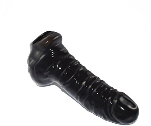 Rubberfashion Latex Pennishülle - Latex Pennis Hülle mit Hodensack - Condom realistisch für Herren 17 cm schwarz 0.4mm M