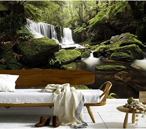 Benutzerdefinierte große Wandbilder, Wasserfälle, Wälder, Steine, Moos, Naturtapete, Hotel, Wohnzimmer, Sofa, TV-Wand, Schlafzimmer, Papel de Parede * 150 cm x 105 cm (59,1 x 41,3 Zoll)