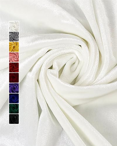 HOTGODEN White Stretch Velvet Fabric by The Yard: 63 Wide 2 Yards 95% Polyester 5% Spandex Velvet Fabric for DIY Sewing, Upholstery, Apparel, Costume, Craft
