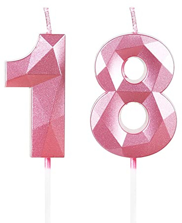 Yiran Pink 18th Birthday Candles, Number 18 Happy Birthday Candles, Pink Cake Topper Decorations for Birthday Party, Wedding Anniversary Celebration Supply for Girls Women