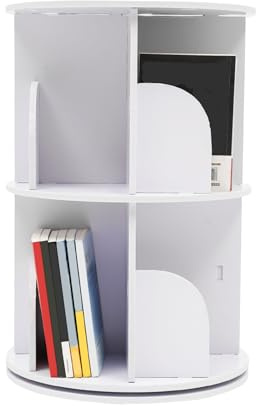 LOIRIIC Libreria con 2 ripiani, in legno, supporto a 360°, ripiano per libri girevole, 8 scomparti, scaffale multifunzione, contenitore