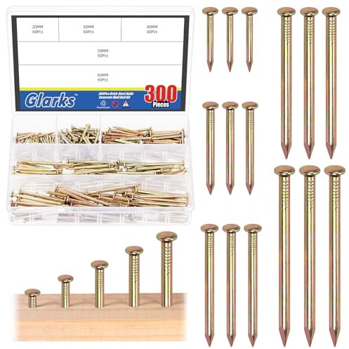 Glarks 300pcs 20/30/40/50/60mm Brick Steel Nails Kit, Zinco Colorato Hardware Acciaio al Carbonio Chiodi, Finitura Chiodi, Brad e Picture Hanging Nails, Legno Chiodi