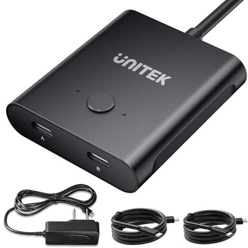 Unitek Commutateur bidirectionnel USB C 1 entrée 2 sorties/2 en 1 sélecteur de commutateur 2 ordinateurs partagent 1 périphérique Commutateur de source vidéo 8K @ 60 Hz Vidéo 10 Gbit/s Transfert de