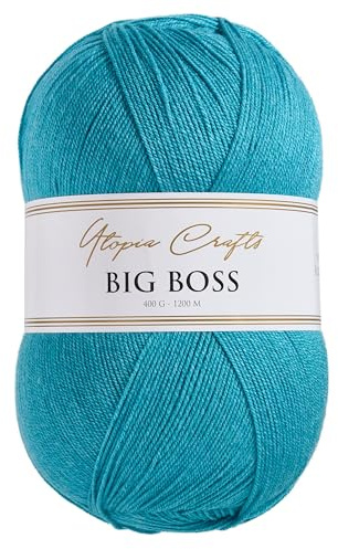 Utopia Crafts Big Boss 400g Laine Acrylique Tricot & Crochet – 1200m Pelote, Lavable Machine, Oeko-Tex Certifiée, pour Pulls, Couvertures, Écharpes & Bonnets (Bleu Sarcelle)