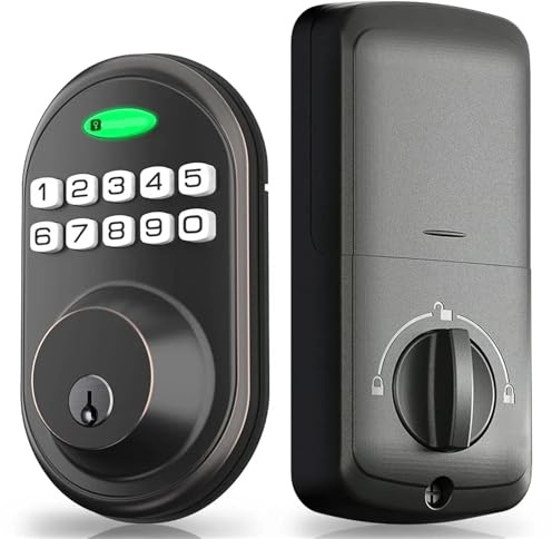 TUANZUN Serrure Connectée, Serrure Electronique, Verrouillage/déverrouillage à Une Touche, Serrure à pêne Dormant avec Clavier et clé, Verrouillage Automatique de Porte