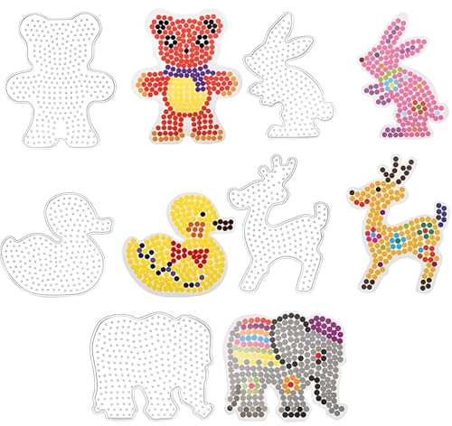 Fysaran Perline da stirare in molte forme animali, lavagne in plastica, perline da stirare – elefante coniglio orso anatra cervo, piastre per bambini dai 3 anni in su