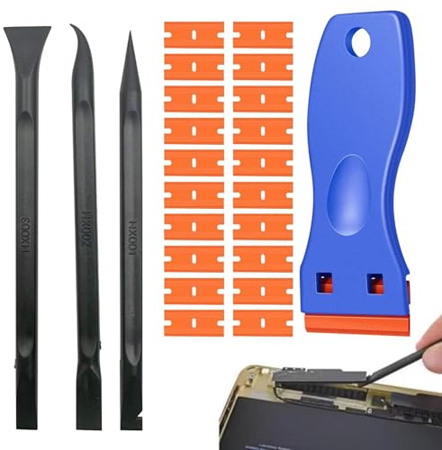Multi-Purpose Plastic Blade Scraper Set, Easy Clean Tool for Crevices, Corners, and Stains, Includes 1 high-performance squeegee, 20 plastic blades, 3 two-way non-scratch squeegees