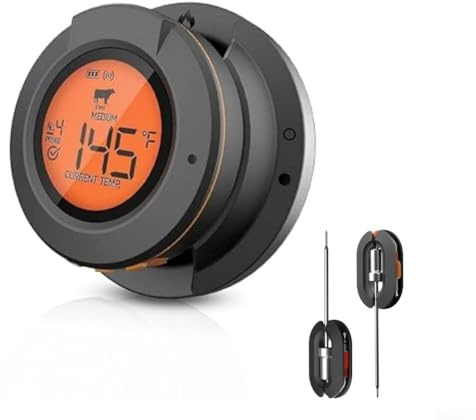 PureBowlic Termometro intelligente per barbecue con 4 sonde, termometro digitale wireless per carne per grigliare in forno, controllo app, sonda in acciaio inox per cucina (termometro + 2 sonde)