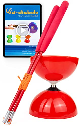 Juggle Dream Big Top Diabolo (axe de roulements) & Paire de Diabolo Baguettes Superglass - Jonglage Kit (Rouge Diablo/Rouge Baguettes)