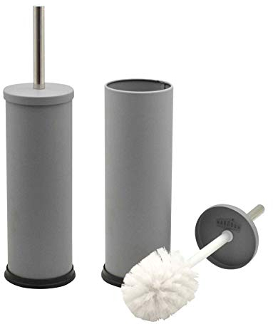 Harbour Housewares Matte Grey Toilet Brush and Holders Pack of 2 – Stainless Bathroom Accessories with Non Slip Bases – Rust Resistant Cleaning Brush Sets for Compact, Modern and Hygienic Home Spaces