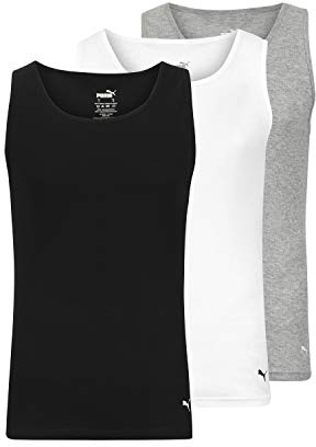 PUMA Men's 3 Pack Ribbed Tank Tops Tricot, Blanc/Gris/Noir, S (Lot de 3) Homme