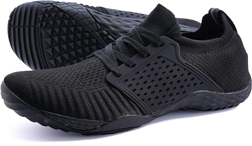WHITIN Men's Trail Running Shoes Minimalist Barefoot 5 Five Fingers Wide Width Size 12 Zero Drop Male Road Sport Toe Box Gym Workout Fitness Beach Black 45