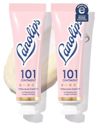 Lanolips 101 Multipurpose Ointment Duo - Lanolin Lip Balm & Healing Ointment for Skin Barrier Repair - Moisturizer for Dry Lips, Cuticles & Elbows - Original Superbalm (2-Pack, 0.52 oz each)