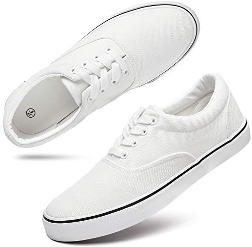 yageyan White Canvas Shoes for Mens Low Top Tennis Shoes Fashion Mens Canvas Casual Laced Up Sneakers(WHT11)
