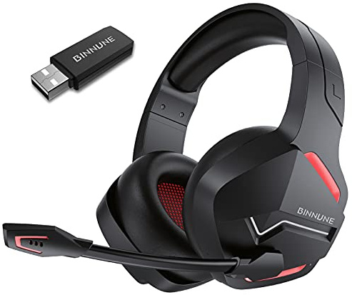 BINNUNE Cuffie Gaming Wireless per PC/Ps5/Ps4, 2,4GHz Wireless+5.3 Bluetooth, Cuffie con Microfono Riduzione del Rumore 7.1 Qualità Audio Senza Perdita di Bassa Latenza, Durata di Oltre 120+ Ore