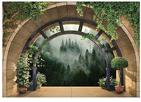 WallArena - Vlies Fototapete Wald Nebel Fenster mit Aussicht Natur Ausblick 254x184 cm - Fototapeten - Tapeten - für Wohnzimmer Schlafzimmer - Vliestapete Wandtapete Tapete 3D Effekt- inkl. Kleister