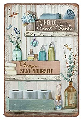 DAIERCY Bathroom Wall Art, Bathroom Sign, Rustic Bathroom Tin Signs Funny Vintage Metal Sign Plaqu Poster Kitchen Garden Bathroom Home Decor, 140x200 mm