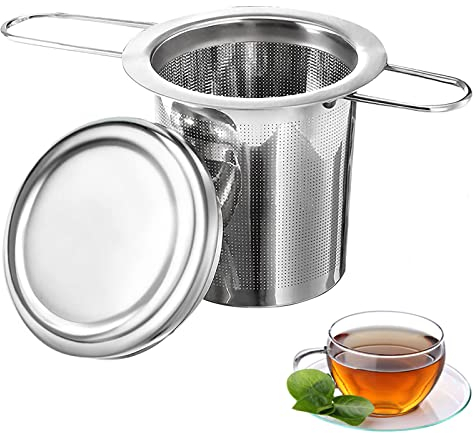 1 Stück Teesieb Teefilter, Teefilter mit Deckel, Tee-Sieb Edelstahl für losen Tee, Faltbare Griffgestaltung Passend für die Meisten Tee-Tassen und Tee-Schalen