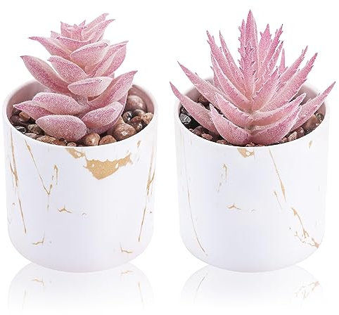 Der Rose Set of 2 Succulents Plants Artificial Mini Fake Succulents Plants for Office Desk Accessories for Women Pink Home Decor