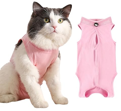 1 Stück Katzenchirurgie Erholungsanzug, E Halsband Alternative für Katzen, Katzenbody Nach Op Mit Anti-Licking, Anti Lecken Pyjama Anzug für Bauchwunden oder Hautkrankheiten(Größe L,Rosa)