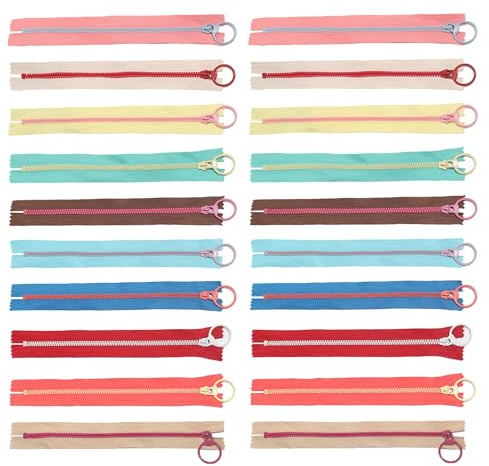 NyxSeat Cremallera de Resina Colorida 20 cm con Pestañas Metálicas para Coser, Manualidades, Ropa y Estuches - 20 Piezas