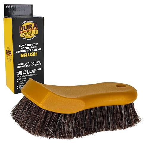 Dura-Gold Long Bristle Horse Hair Leather Cleaning Brush - Scrub Clean Car Interior Upholstery, Seats, Furniture, Fabric, Carpet, Shoes Boots Sneakers - Auto Detailing, Scrubbing Removing Stains, Dirt