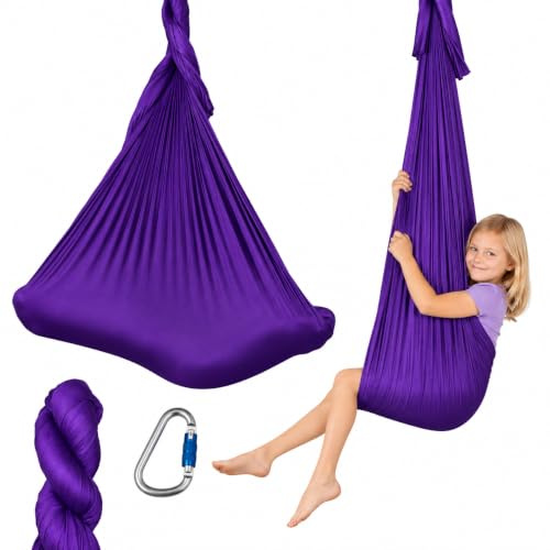 Aerial Yoga hängmatta gunga set – 5 m längd med 2 karbinhakar – yogahandduk yoga hammock – mjukt nylontyg – gymnastik fitnesstillbehör
