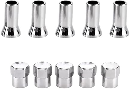 Generic 5 Sets Chrome Plated Valve Stem Cover, Stainless Wheel Valve Stem Sleeve and Cap Dress Up Kit, Leak Proof Car Tire Air Valve Caps, Auto Decor Accessories for Most Vehicles (TR414AC10)