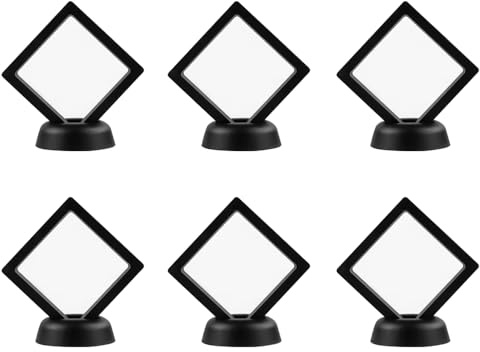 SEIWEI 6 stycken 3D transparent flytande ram display box med bas, mynthållare för halsband, ring, armband, smycken, AA-medaljong, upphängningsram, Large