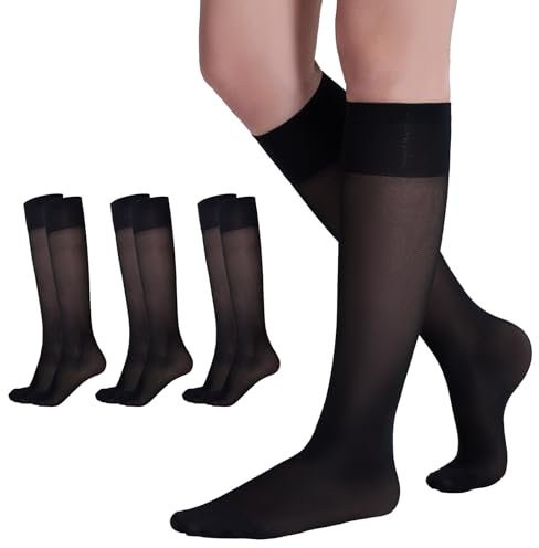 Yilanmy 3 Paar Kniestrümpfe Damen Nylonstrümpfe 40 DEN Kompression Pop Socken,Schwarz