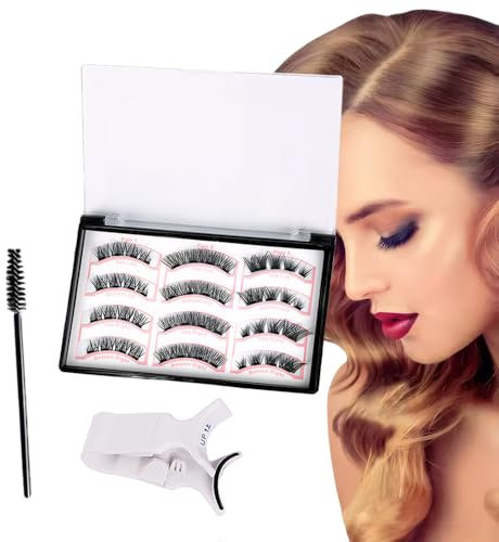 XFSRG 12 Pezzi Ciuffetti Ciglia Magnetiche Naturali Con Piegaciglia Kit Extension Ciglia Senza Aderenza Magnetic Eyelashes Set Regali Eleganti Per Donna(Nero)