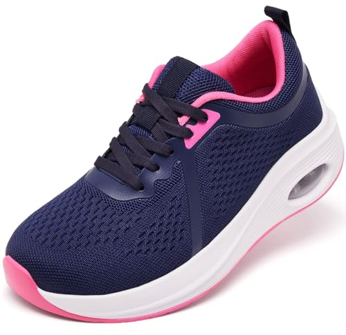 Wide Fit Trainers for Women Running Shoes Ladies Wide Toe Box Arch Support Memory Foam Plantar Fasciitis Orthopedic Shoes Lace Up Non Slip Breathable Tennis Shoes Navy UK 5