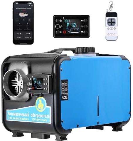 Nexalite Riscaldatore a Gasolio 8 kW con Bluetooth,Telecomando, 12/24V DC & Adattatore AC, Funzione Alta Quota, Serbatoio da 5 L – Riscaldatore Diesel per Auto, Camper e Camion