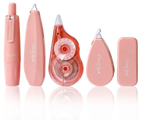 5PCS Correction Tape Set Cute Design Tippex Pen Large Capacity Smooth Mute Whiteout Correction Tape for Home School Office Supplies (Pink)
