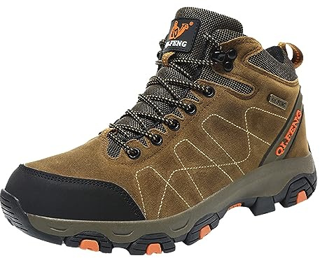 Generisch Botas de senderismo para hombre, impermeables, zapatos de trekking, con suelas gruesas, zapatos de escalada, montañismo, escalada, senderismo, zapatos de trabajo, marrón, 37 EU