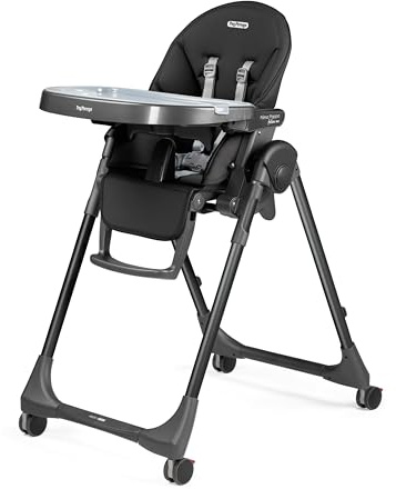 PEG Prima Pappa Follow Me Trona Reclinable para Bebés, Función Hamaca, 4 Ruedas, Plegable y Ultracompacta, para Niños de 0 a 3 Años (0-15 kg), True Black