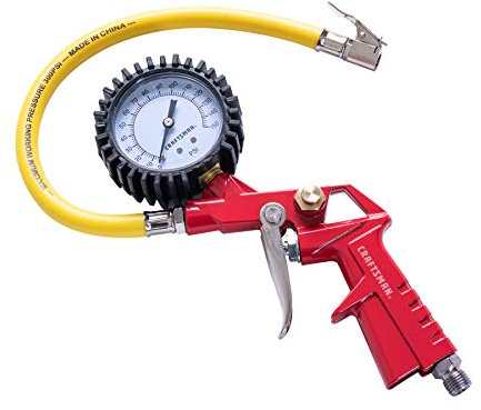 CRAFTSMAN Inflator Gun, 0-150 PSI, 3-in-1 Multi-Function Gauge, Air Chuck and Relief Valve, Cold-Resistant 12-in Inflation Hose, Versatile Attachments, and 1/4-in NPS Male Threads