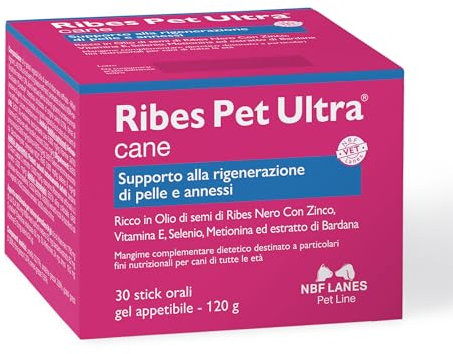 NBF Lanes | Ribes Pet Ultra Cane, Gel Appetibile 30 Buste da 4 g, Supporto alla Rigenerazione di Pelle e Annessi.
