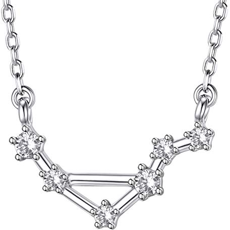 Sternzeichen Anhänger S925 Silber Waage Anhänger Damen Halsketten mit Zirkonia Silberfarbe Horoskop Astrologie Anhänger Damen 16 Zoll Kette + 5cm Verlängerungskette Halskette