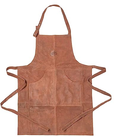 Homescapes Echtleder-Schürze, Braune Grillschürze für Herren mit Taschen und verstellbarem Riemen, Vintage-Stil, Grillzubehör