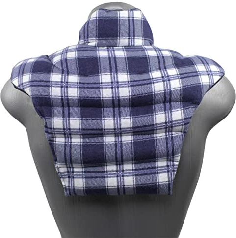 Cervical Neck Pillow - Neck + Shoulders + Back - Cherry Stone Pillow - Neck Pillow Heat Cushion - 2 in 1 - Heat and Cold Possible Neck Pillow, Cherry Stone Flannel Checked Blue