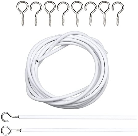 Gardin tråd nät gardin tråd och krok set sladd kabel och ögon för nät gardiner skena nät gardiner spänningsstång gardin krokar plast vita krokar 2 m – 5 m HTUK® (4 m)